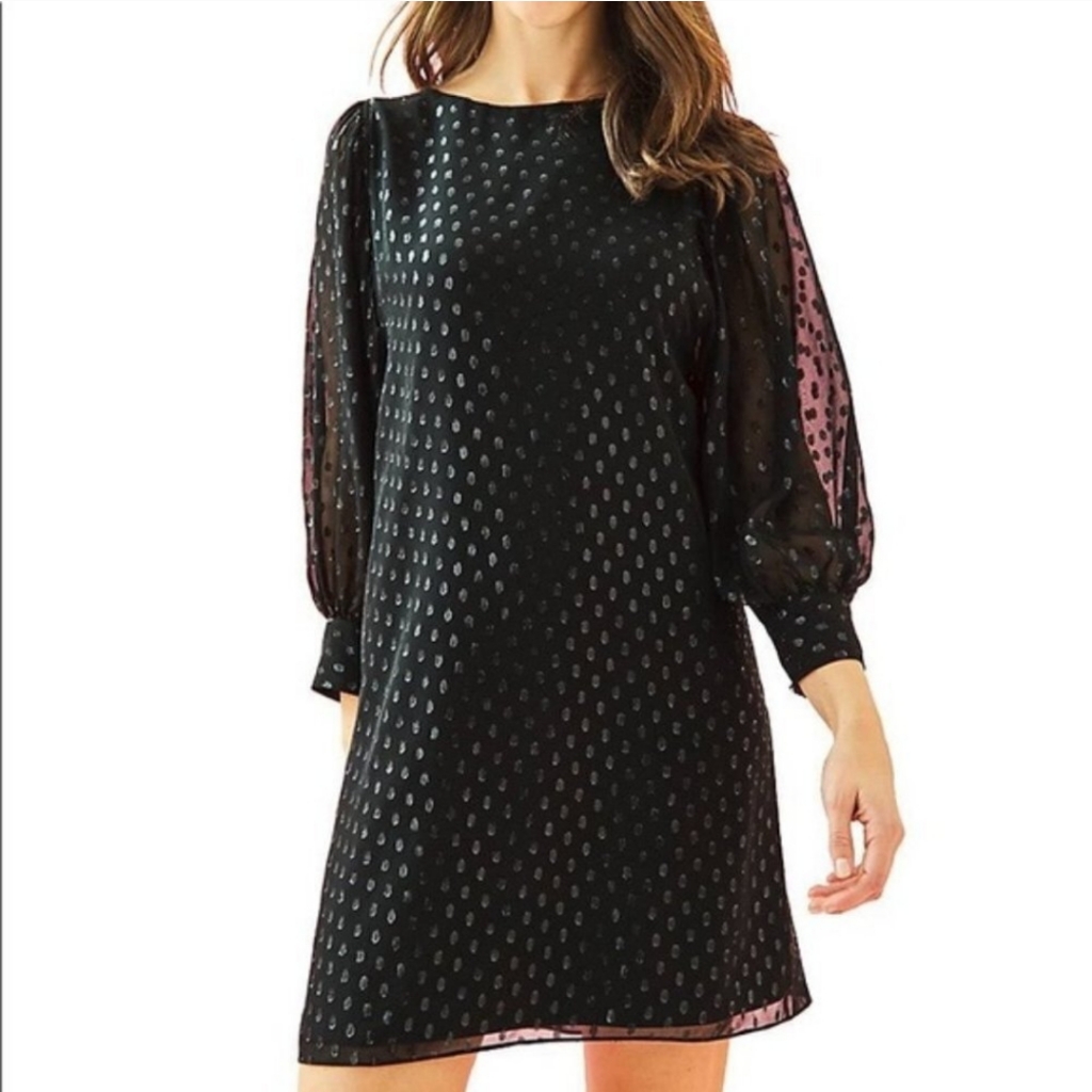 Lilly Pulitzer Maisel Silk Metallic Blouson Sleeves Light Smock Mini Dress Us 6